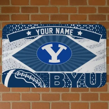 Customized BYU Cougars Football Crest Blue Black Doormat