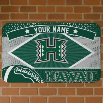 Customized Hawaii Rainbow Warriors Football Crest Green Black Doormat