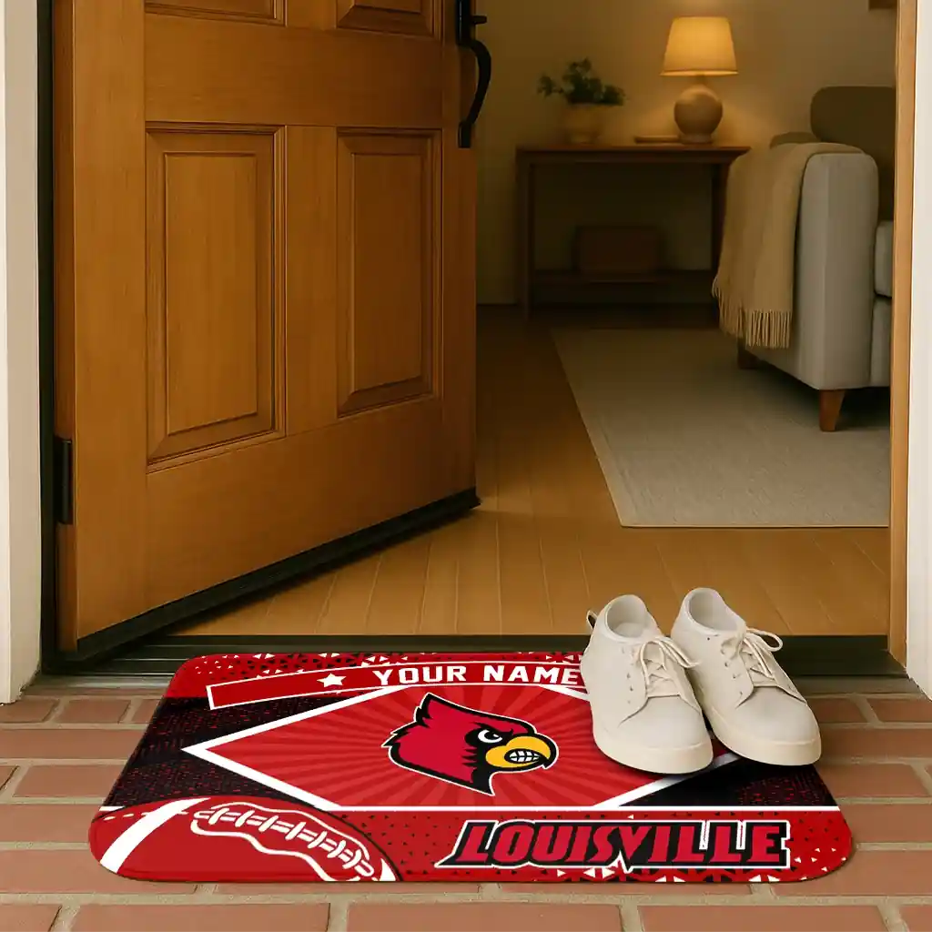customized-louisville-cardinals-football-crest-red-black-doormat-fashion-forward.webp