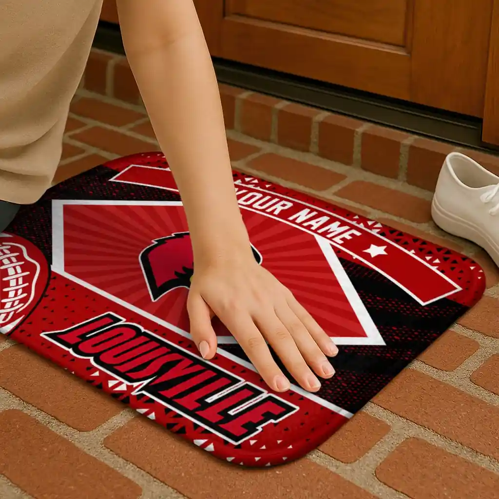 customized-louisville-cardinals-football-crest-red-black-doormat-premium-grade.webp