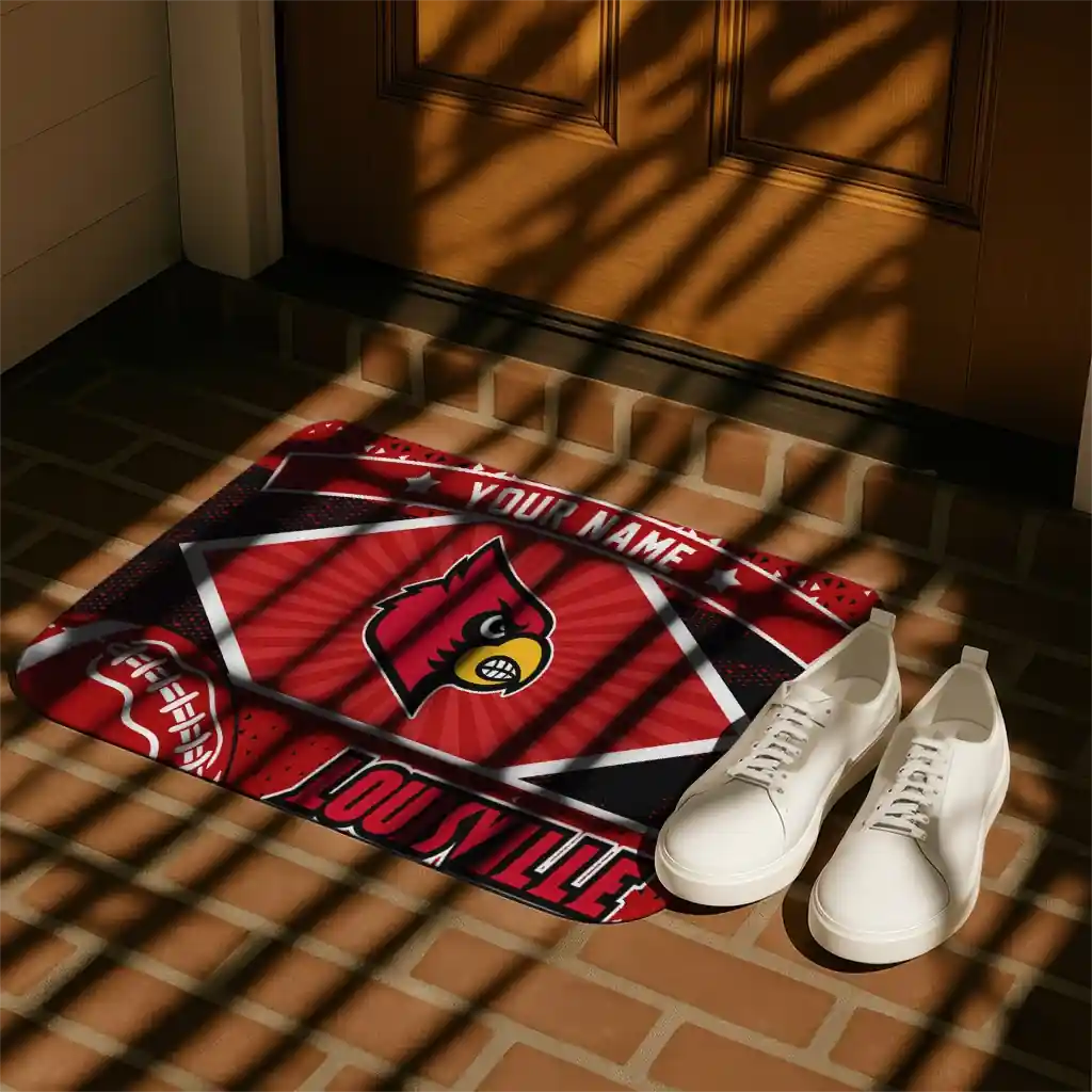 customized-louisville-cardinals-football-crest-red-black-doormat-trendy.webp