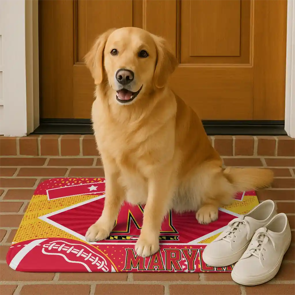 customized-maryland-terrapins-football-crest-red-black-doormat-high-quality.webp