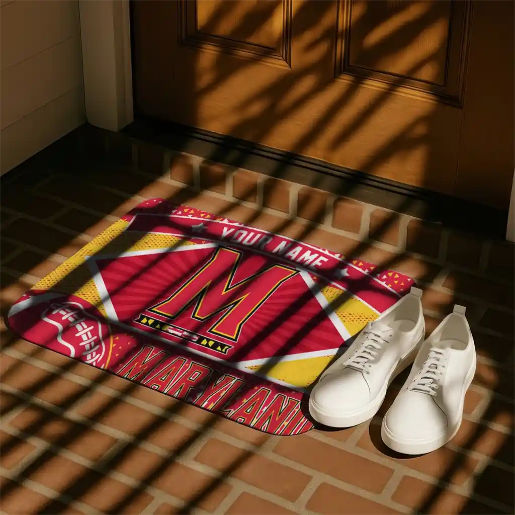 customized-maryland-terrapins-football-crest-red-black-doormat-trendy.webp