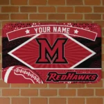 Customized Miami RedHawks Football Crest Red Black Doormat