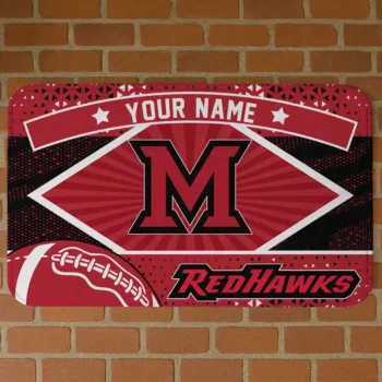 Customized Miami RedHawks Football Crest Red Black Doormat
