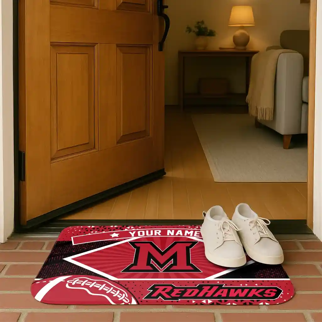customized-miami-redhawks-football-crest-red-black-doormat-fashion-forward.webp