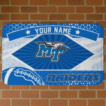 Customized Middle Tennessee Blue Raiders Football Crest Blue Black Doormat