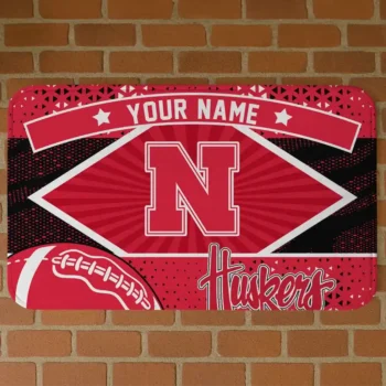 Customized Nebraska Cornhuskers Football Crest Red Black Doormat