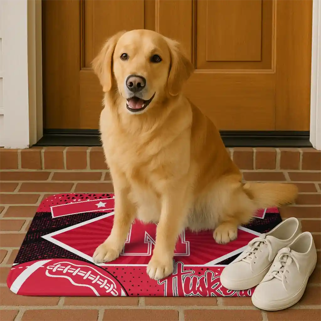 customized-nebraska-cornhuskers-football-crest-red-black-doormat-high-quality.webp