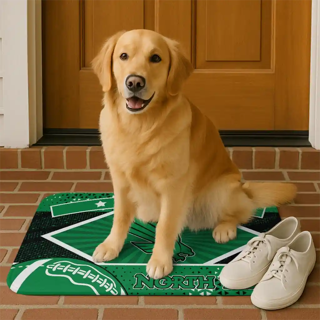 customized-north-texas-mean-green-football-crest-green-black-doormat-high-quality.webp