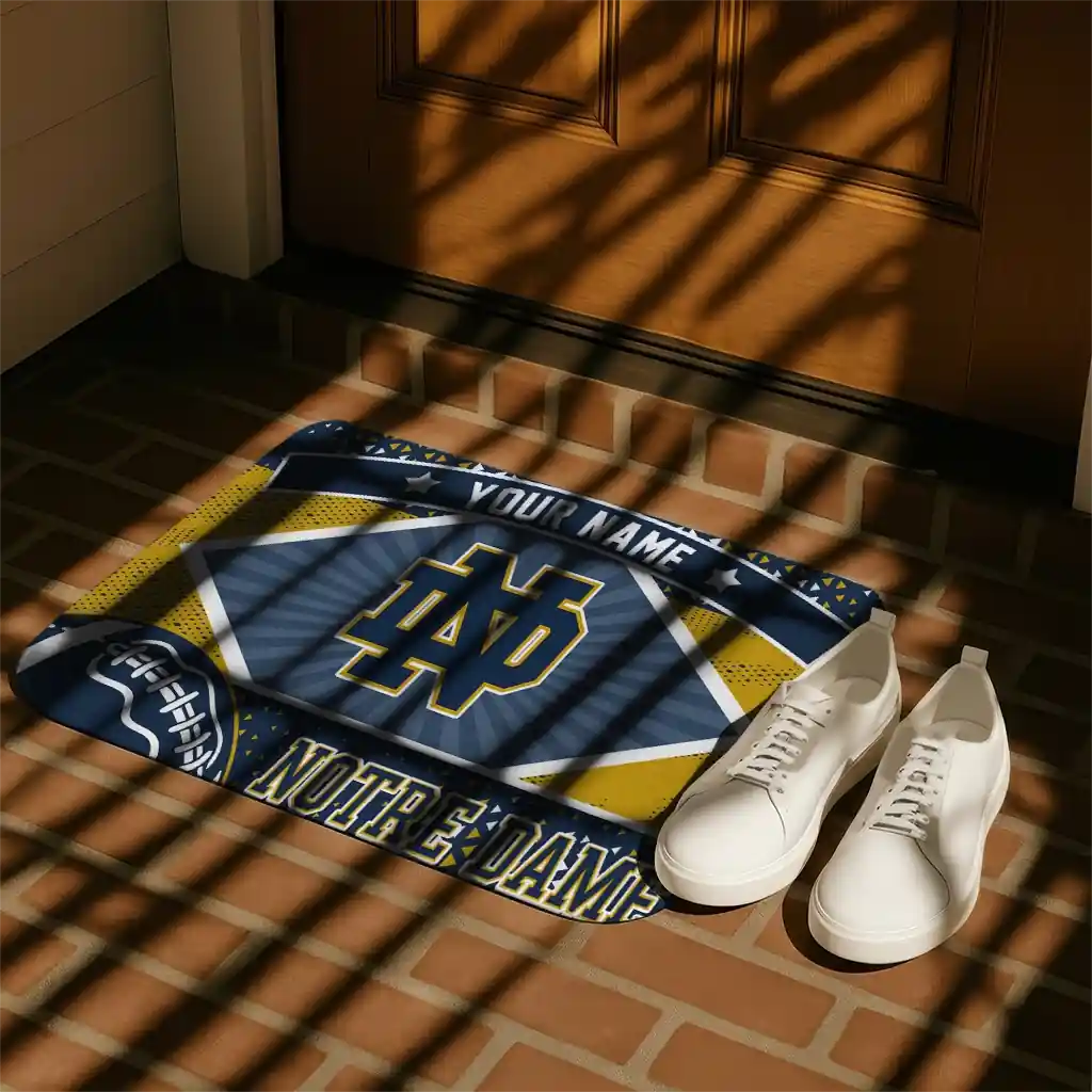 customized-notre-dame-fighting-irish-football-crest-navy-black-doormat-trendy.webp