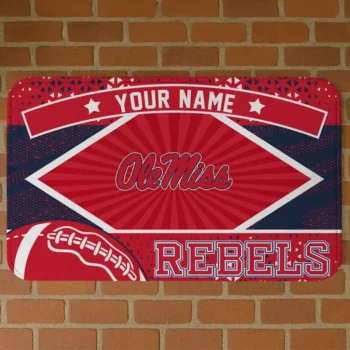 Customized Ole Miss Rebels Football Crest Red Black Doormat