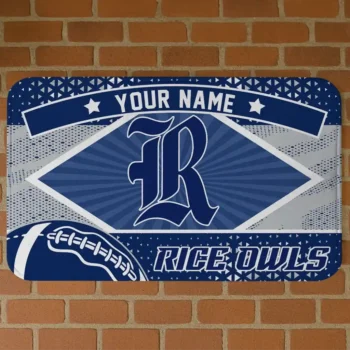 Customized Rice Owls Football Crest Navy Blue Black Doormat