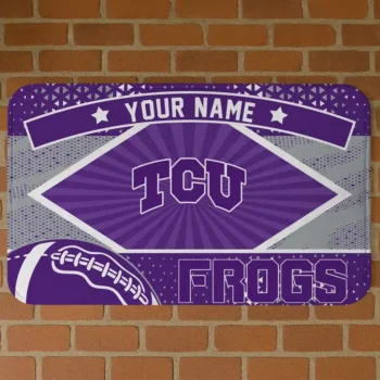 Customized TCU Horned Frogs Football Crest Purple Black Doormat