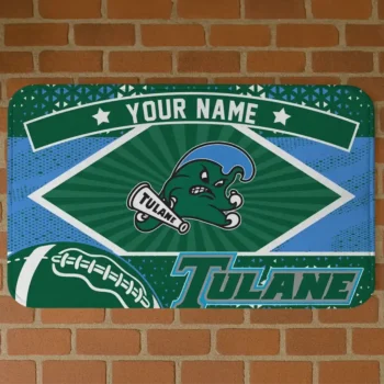 Customized Tulane Green Wave Football Crest Green Black Doormat