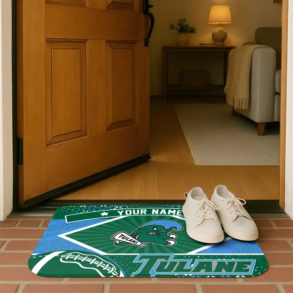 customized-tulane-green-wave-football-crest-green-black-doormat-fashion-forward.webp