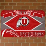 Customized Utah Utes Football Crest Red Black Doormat