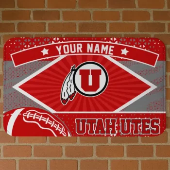 Customized Utah Utes Football Crest Red Black Doormat