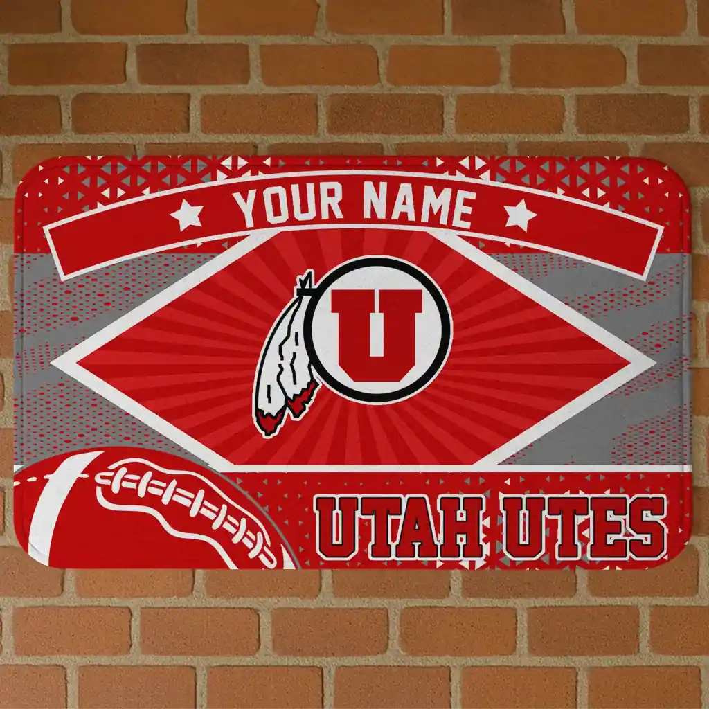 customized-utah-utes-football-crest-red-black-doormat-best-selling.webp customized utah utes football crest red black doormat best selling