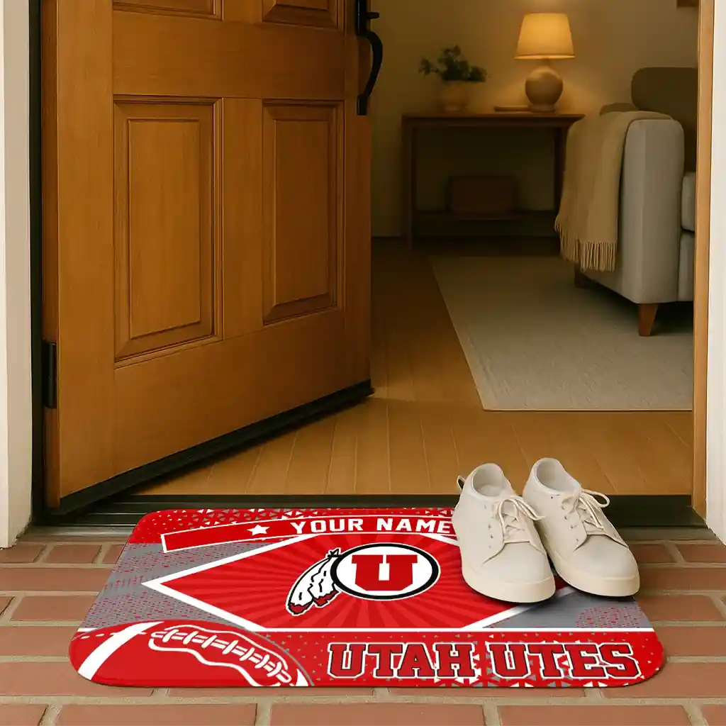 customized-utah-utes-football-crest-red-black-doormat-fashion-forward.webp