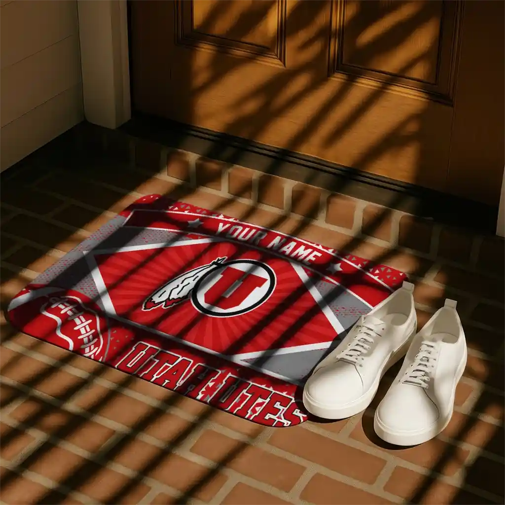 customized-utah-utes-football-crest-red-black-doormat-trendy.webp