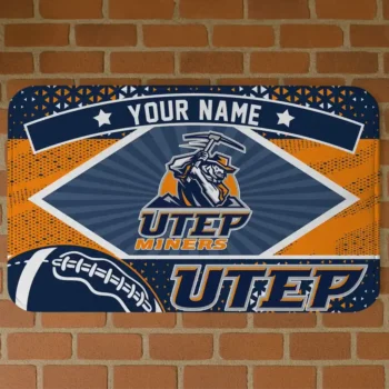 Customized UTEP Miners Football Crest Blue Black Doormat