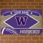 Customized Washington Huskies Football Crest Purple Black Doormat