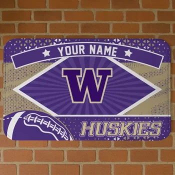 Customized Washington Huskies Football Crest Purple Black Doormat