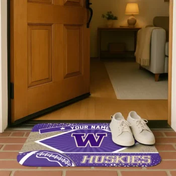 customized washington huskies football crest purple black doormat fashion forward