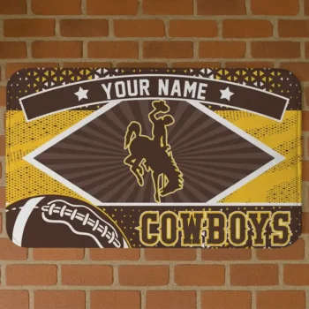 Customized Wyoming Cowboys Football Crest Brown Black Doormat