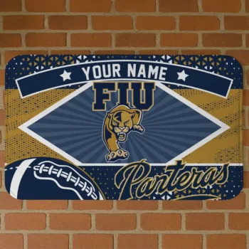 Personalized FIU Panthers Football Crest Blue Black Doormat