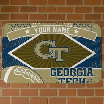 Personalized Georgia Tech Yellow Jackets Football Crest Gold Black Doormat
