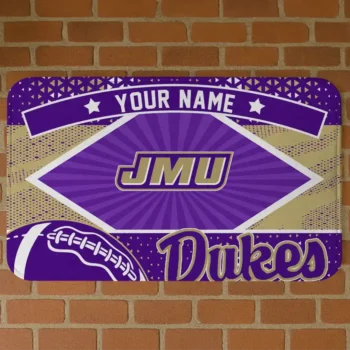 Personalized James Madison Dukes Football Crest Purple Black Doormat