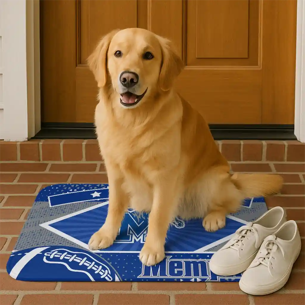 personalized-memphis-tigers-football-crest-blue-black-doormat-high-quality.webp