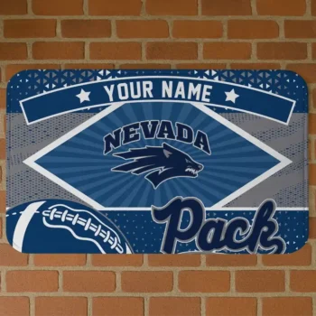Personalized Nevada Wolf Pack Football Crest Blue Black Doormat