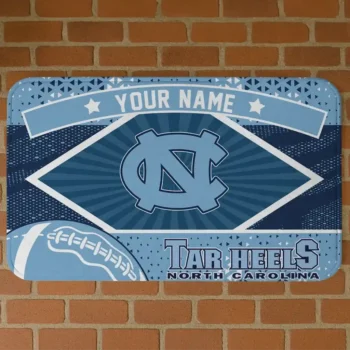 Personalized North Carolina Tar Heels Football Crest Light Blue Black Doormat