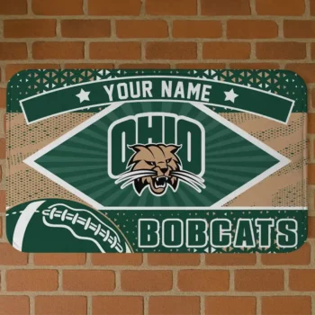 Personalized Ohio Bobcats Football Crest Green Black Doormat