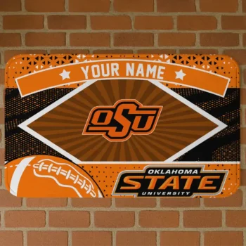 Personalized Oklahoma State Cowboys Football Crest Orange Black Doormat