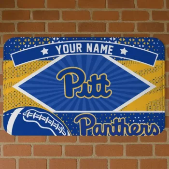 Personalized Pittsburgh Panthers Football Crest Royal Blue Black Doormat