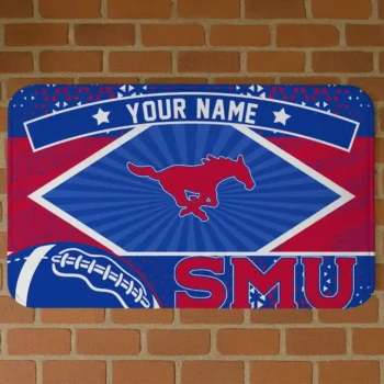 Personalized SMU Mustangs Football Crest Blue Black Doormat