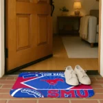 personalized-smu-mustangs-football-crest-blue-black-doormat-best-selling.webp