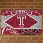Personalized Temple Owls Football Crest Red Black Doormat