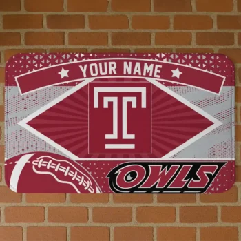 Personalized Temple Owls Football Crest Red Black Doormat