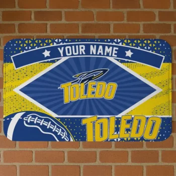 Personalized Toledo Rockets Football Crest Blue Black Doormat