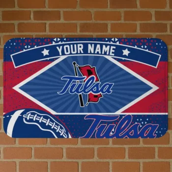 Personalized Tulsa Golden Hurricane Football Crest Blue Black Doormat