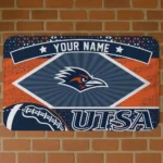 Personalized UTSA Roadrunners Football Crest Orange Black Doormat
