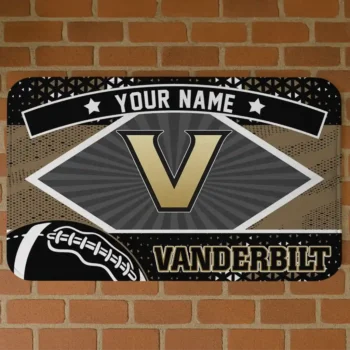 Personalized Vanderbilt Commodores Football Crest Black Doormat