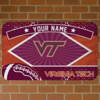 Personalized Virginia Tech Hokies Football Crest Maroon Black Doormat