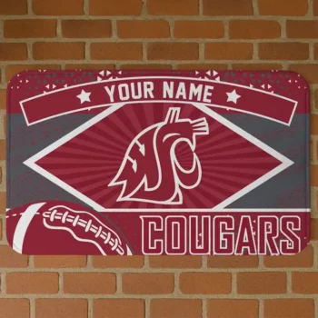 Personalized Washington State Cougars Football Crest Crimson Black Doormat