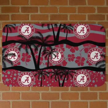 Alabama Crimson Tide Palm Silhouette Crimson Black Doormat